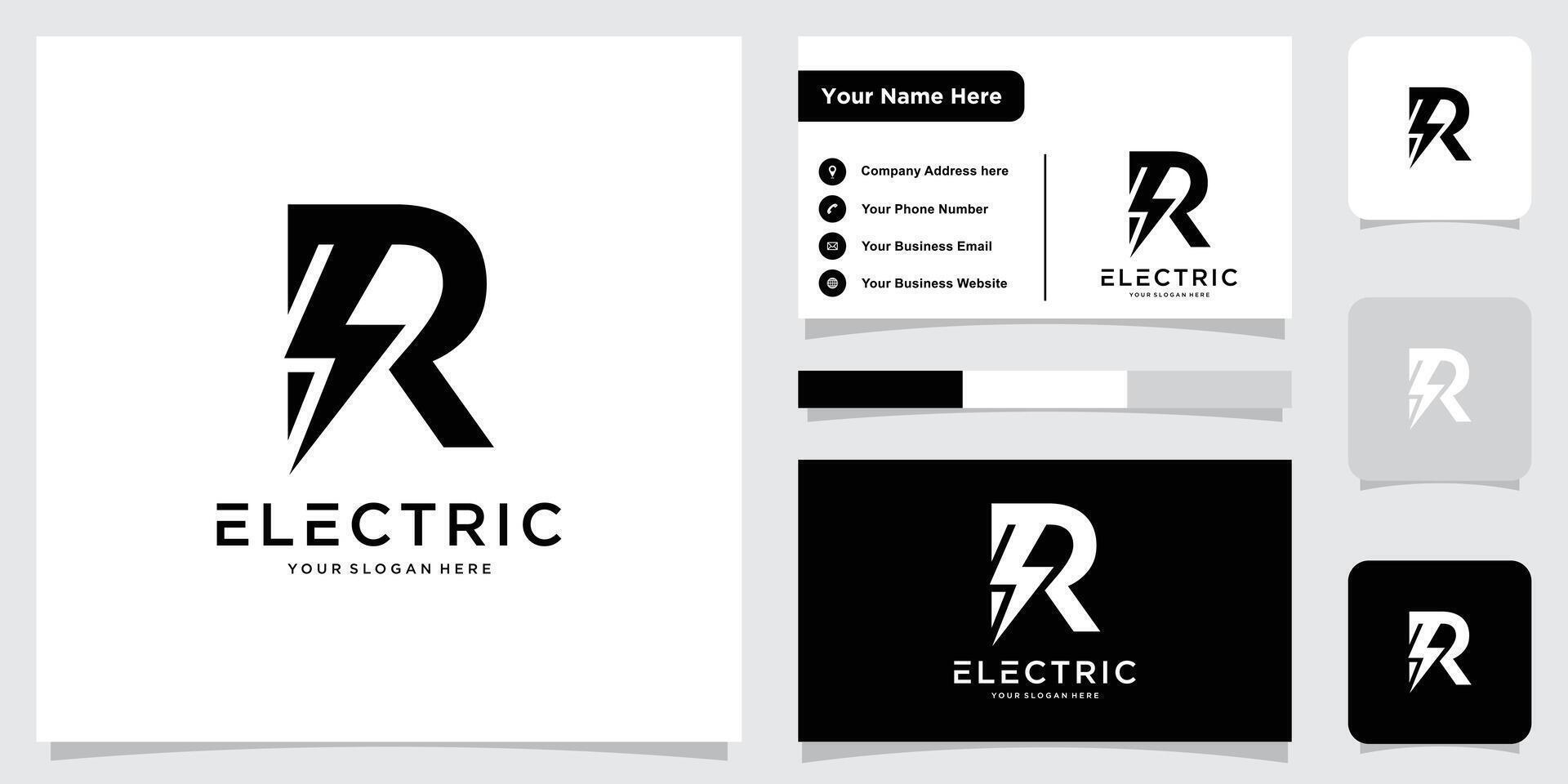 Initial letter R electric logo, Letter R and thunder bolt combination, illustration vector