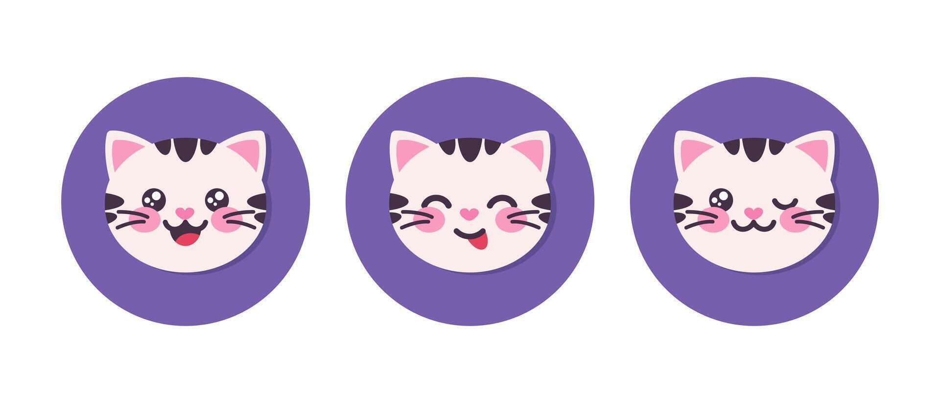 Cute cartoon cat round icons. Kitten flat icons vector