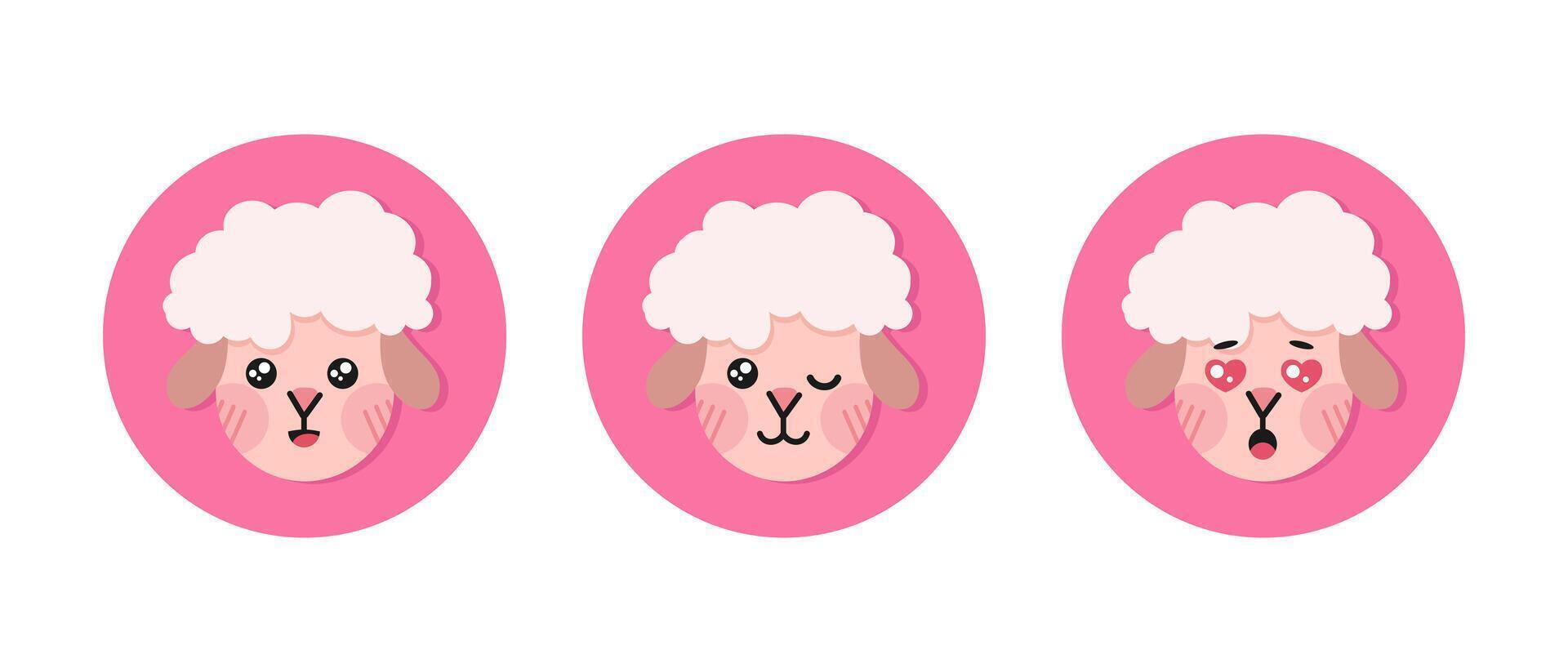 Cute cartoon sheep round icons. Lamb flat icons vector