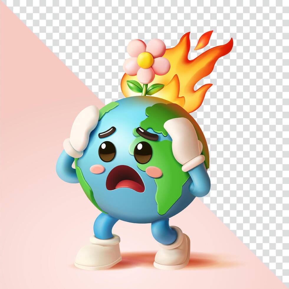 Cartoon Earth worried about climate change vector