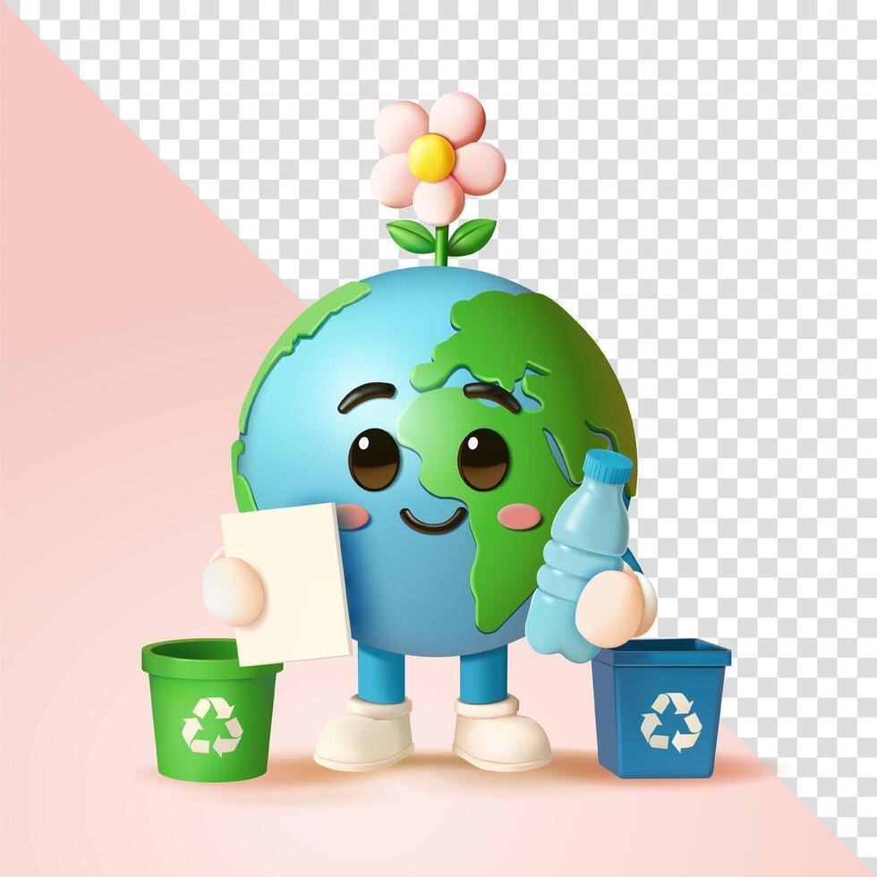 Cheerful earth character promoting recycling efforts vector