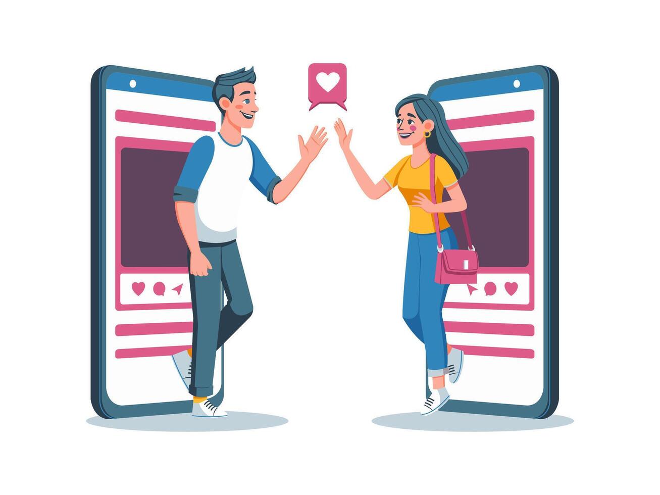 Couple connecting through mobile dating apps vector