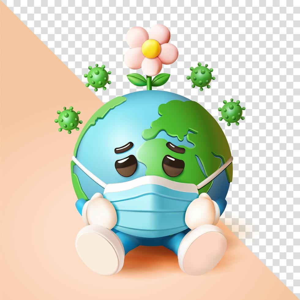Earth character with mask and flower vector