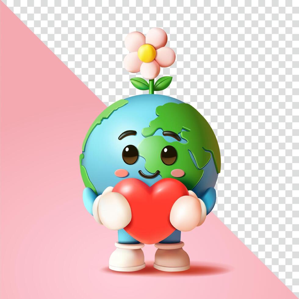 Earth is hugging heart symbol, 3d. Suitable for design elements vector