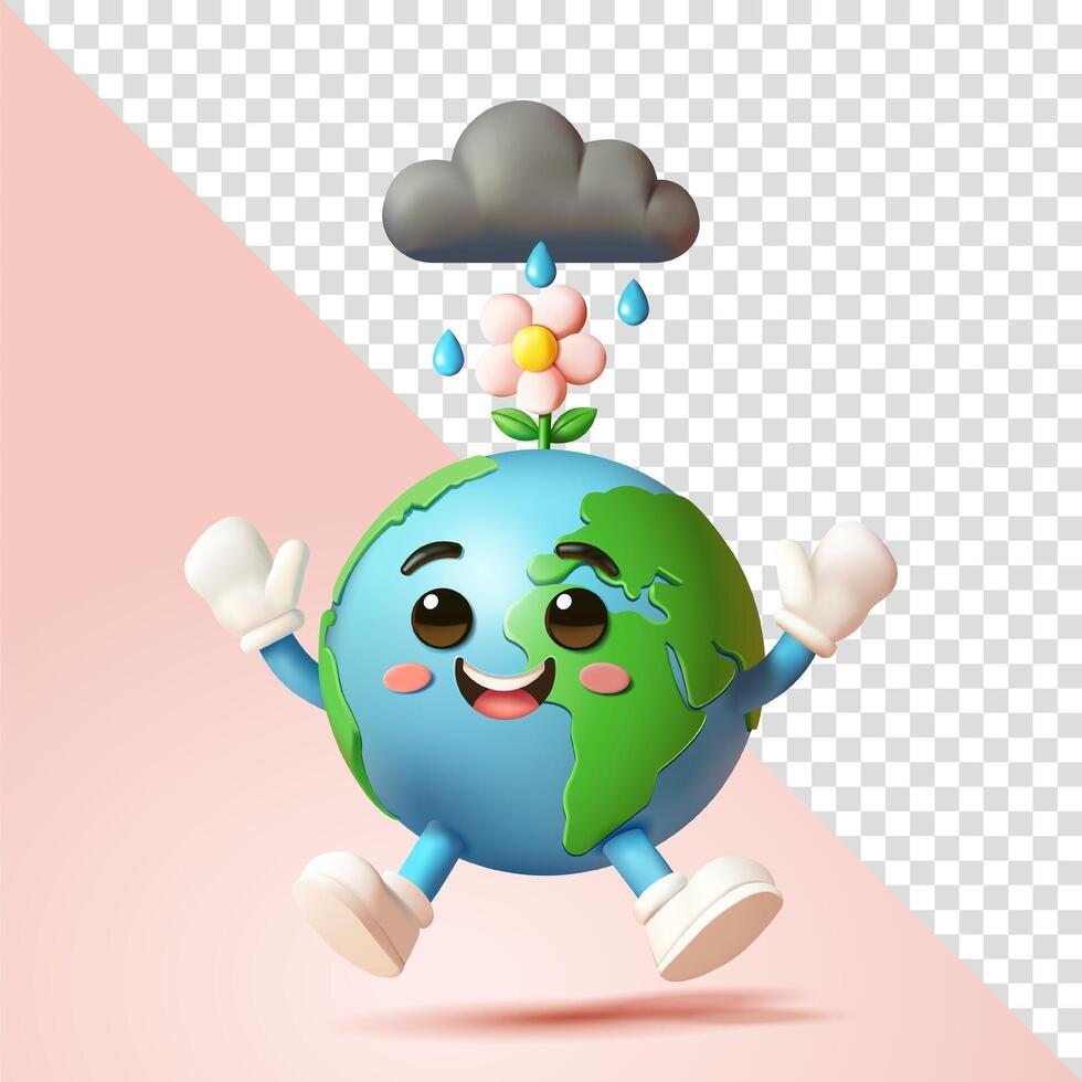 happy Earth character with flower vector