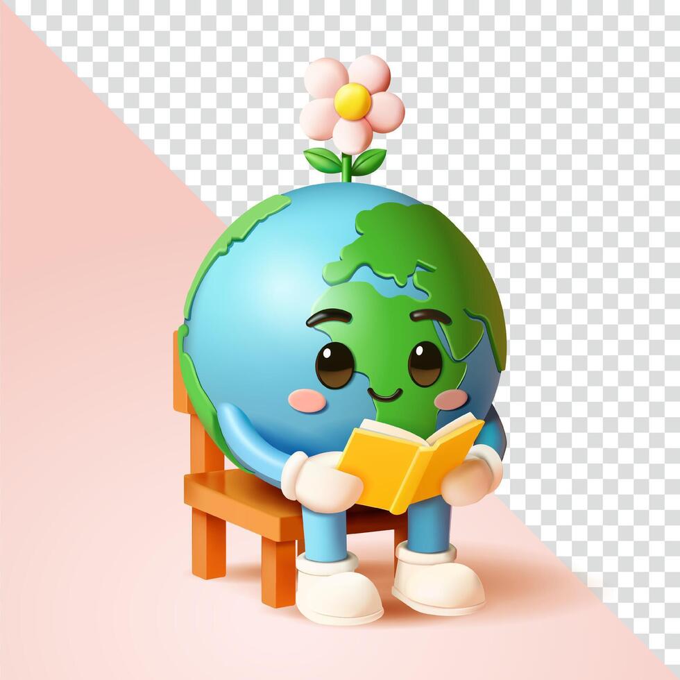 Earth is reading a book, 3d. Suitable for design elements vector