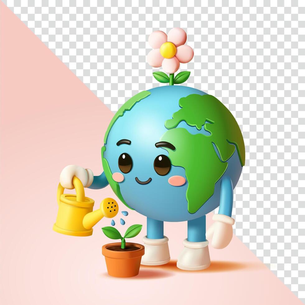 Earth is watering plants, 3d. Suitable for design elements vector