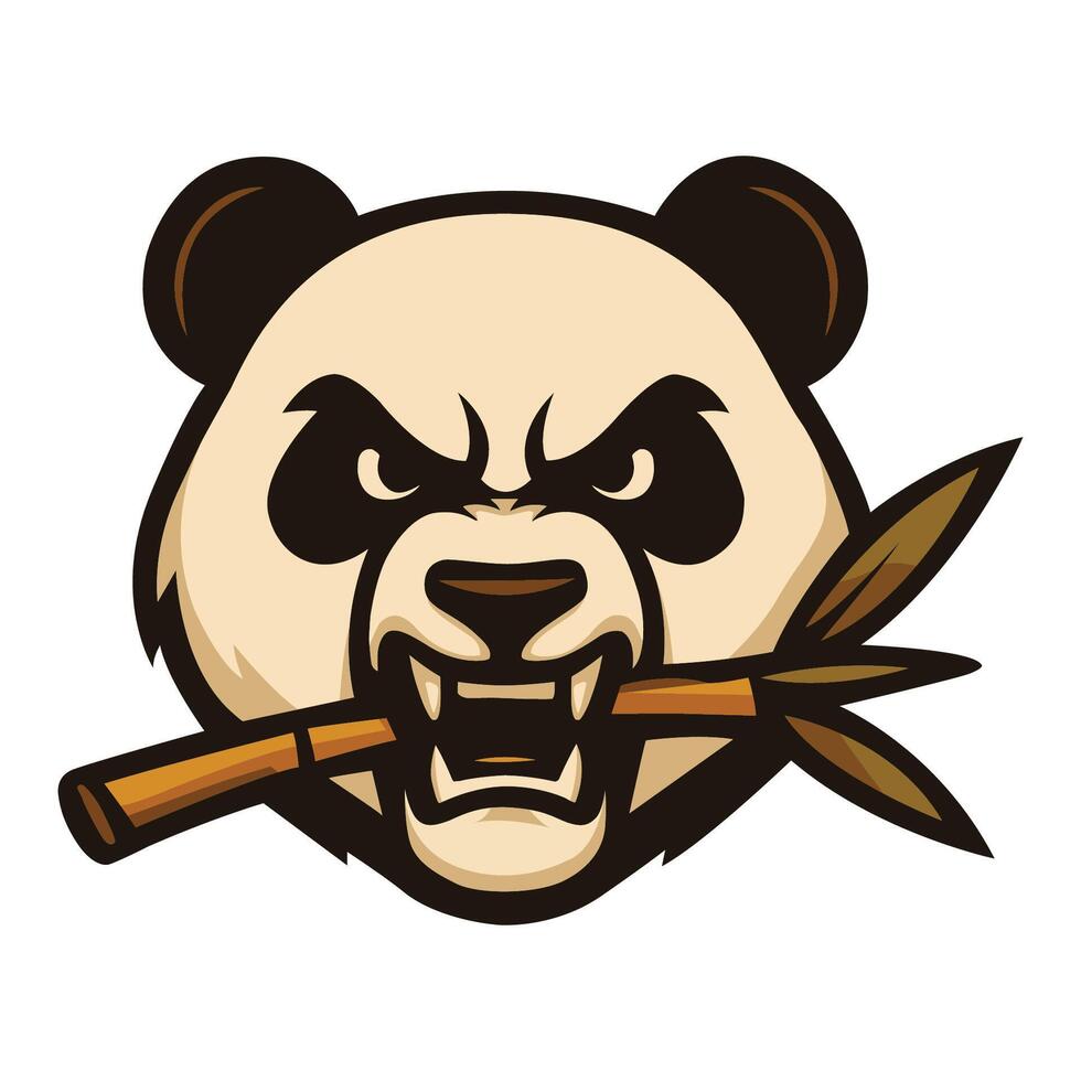 a panda bear with a bamboo stick in its mouth illustration vector
