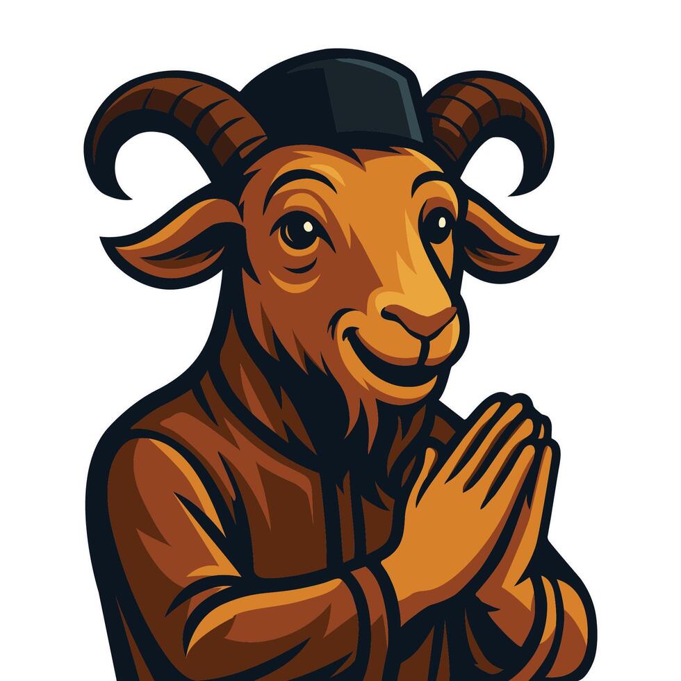 a goat wearing a hat and holding his hands together illustration vector