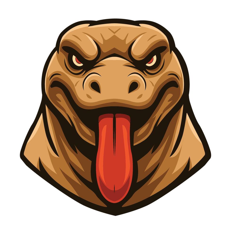an angry komodo head with its tongue out illustration vector