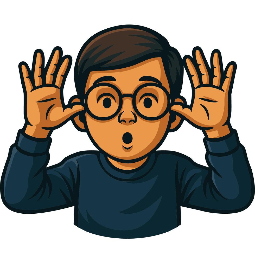 a boy with glasses and a shocked expression illustration vector