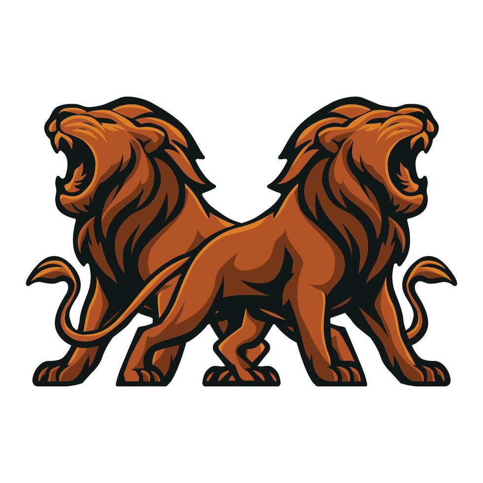 two lions standing side by side illustration vector