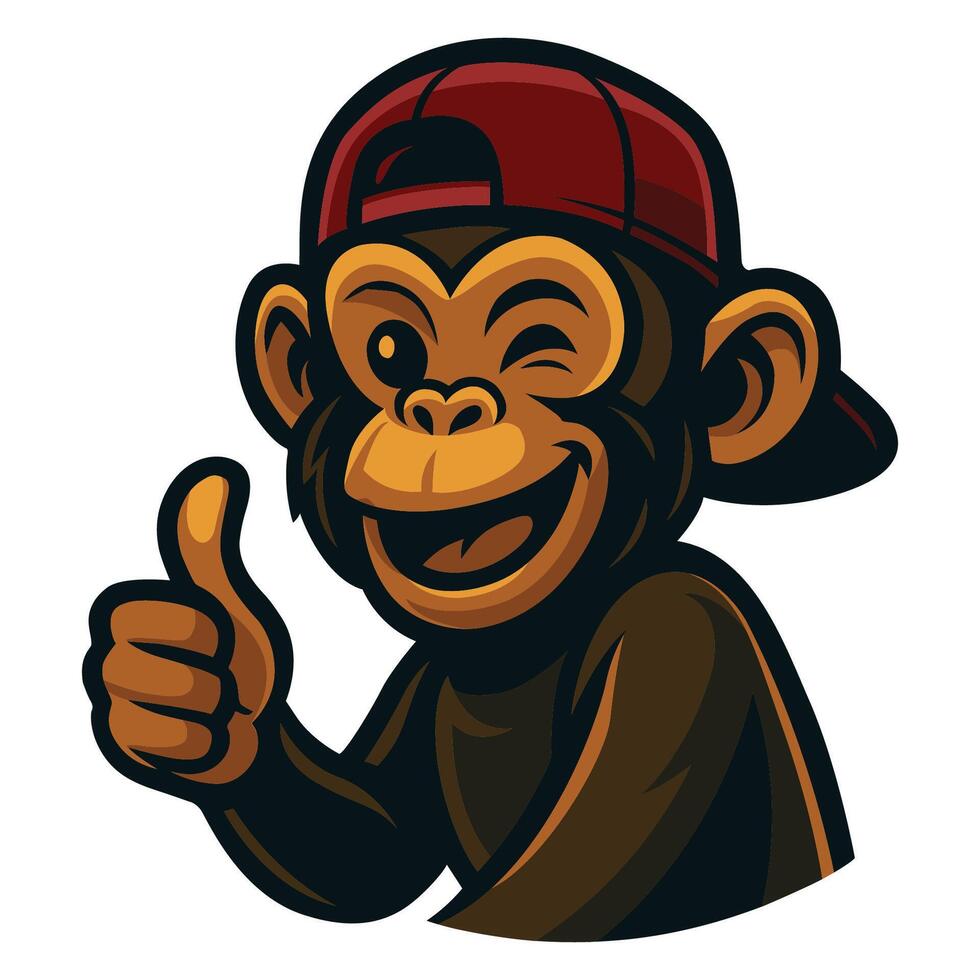 a cartoon monkey wearing a cap and giving the thumbs up illustration vector
