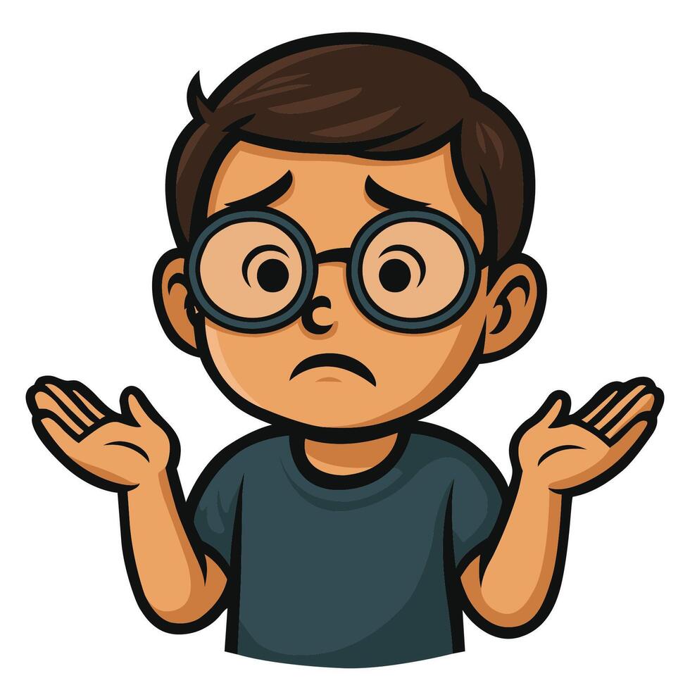 a cartoon boy with glasses and a confused look illustration vector