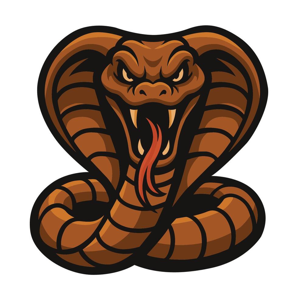 a cartoon cobra snake head with its mouth open illustration vector