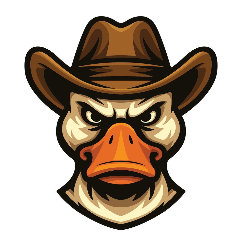 an angry duck wearing a cowboy hat illustration vector