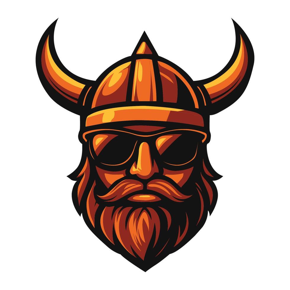 viking helmet with horns and sunglasses illustration vector