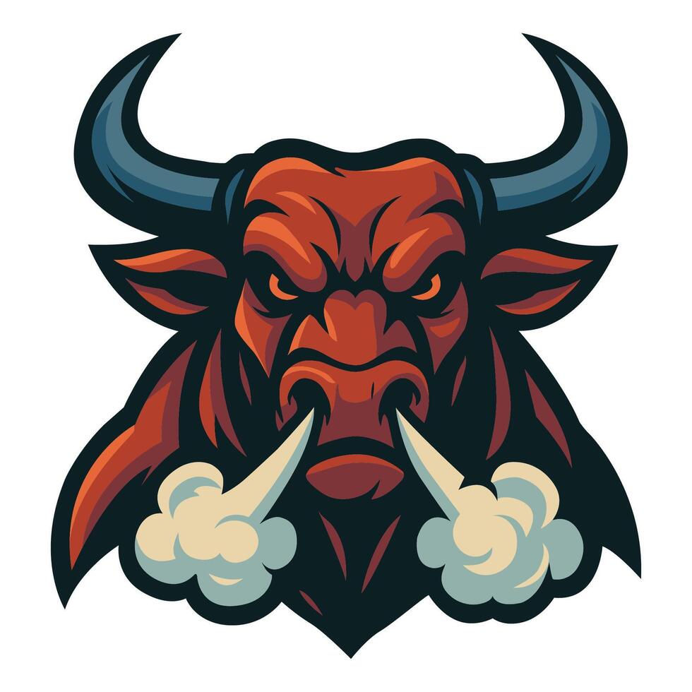 a bull head with smoke coming out of its mouth illustration vector