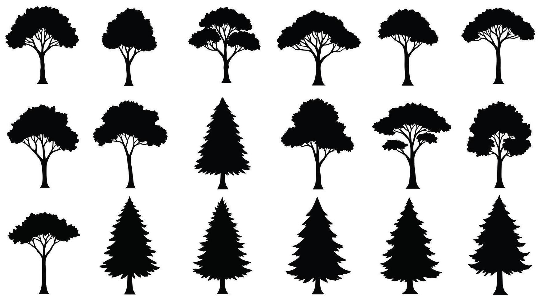 a set of silhouettes of trees on vector