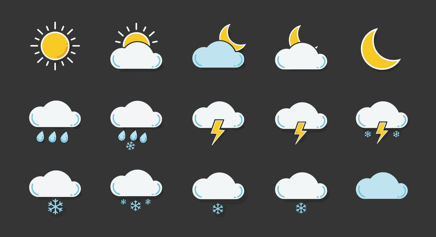 weather icons set on a dark background vector