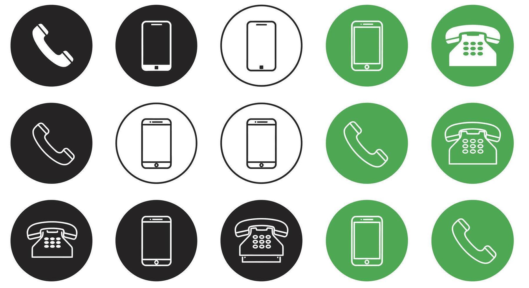 phone icons set in black and white circles vector