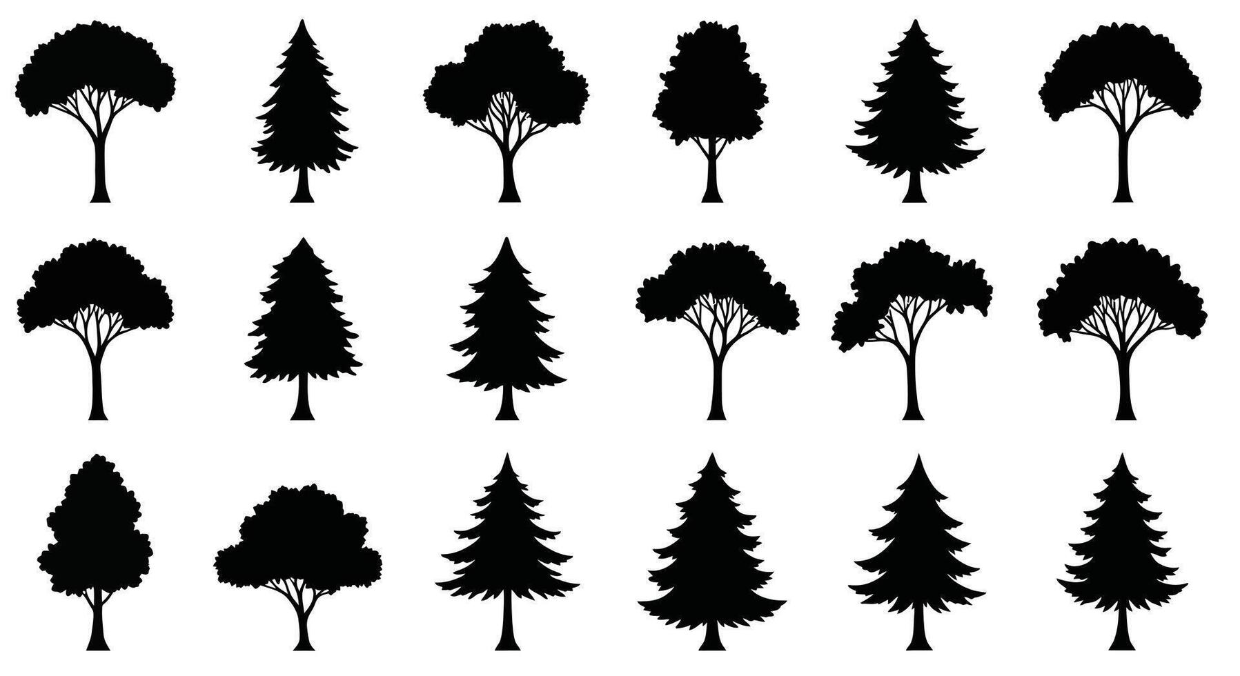 a set of silhouettes of trees on a white background vector