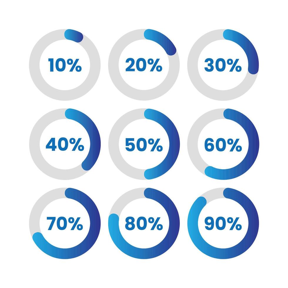 Percentage icons set, blue and white, on white background vector