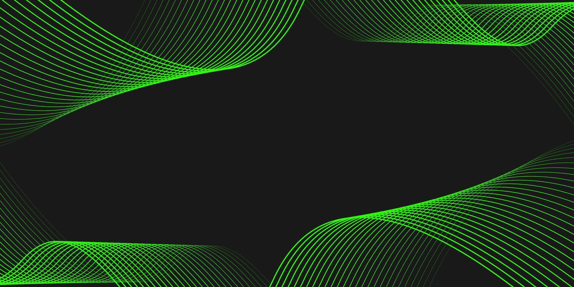 Abstract black elegant background with green shining lines waves modern background for banner, poster, cover, brochure, flyer, website vector