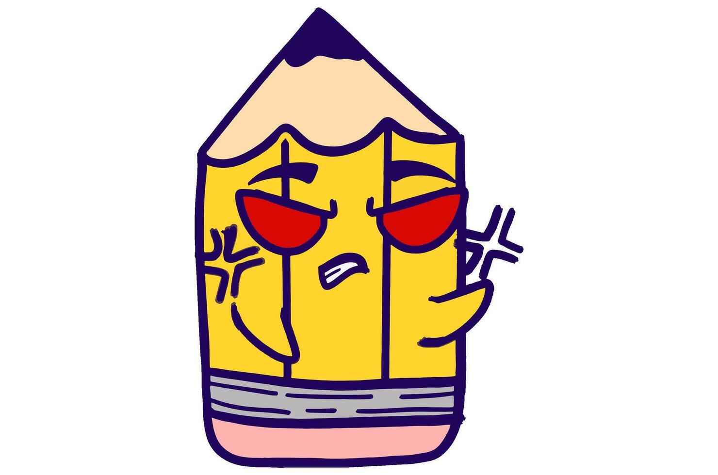 Cute Yellow Pencil Mascot Stickers With Angry Expression vector