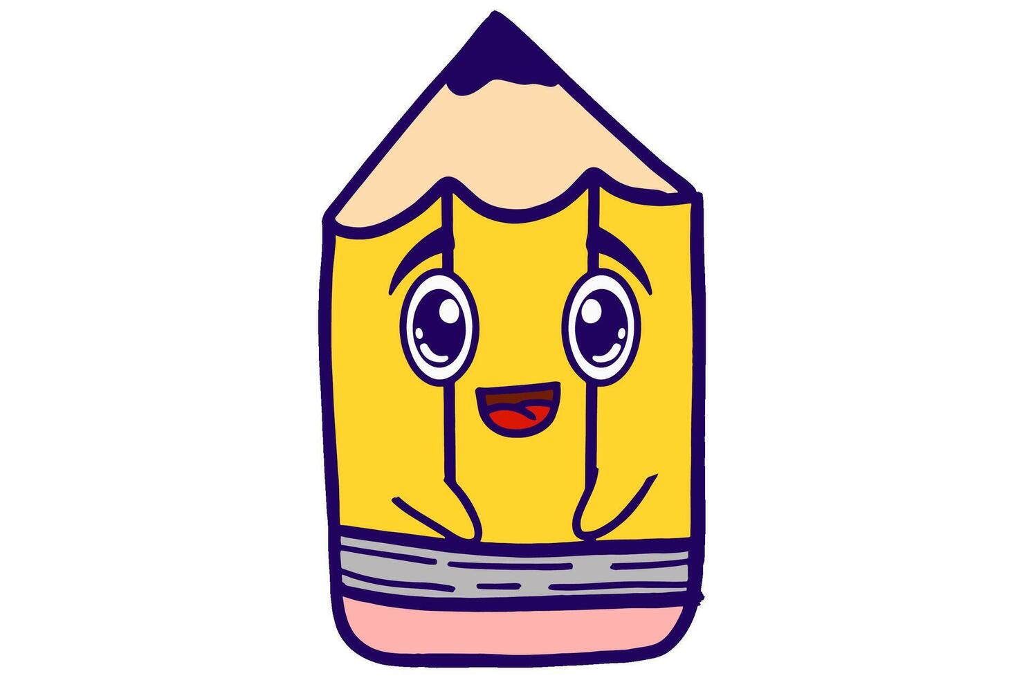 Cute Yellow Pencil Mascot Stickers With Happy Expression vector