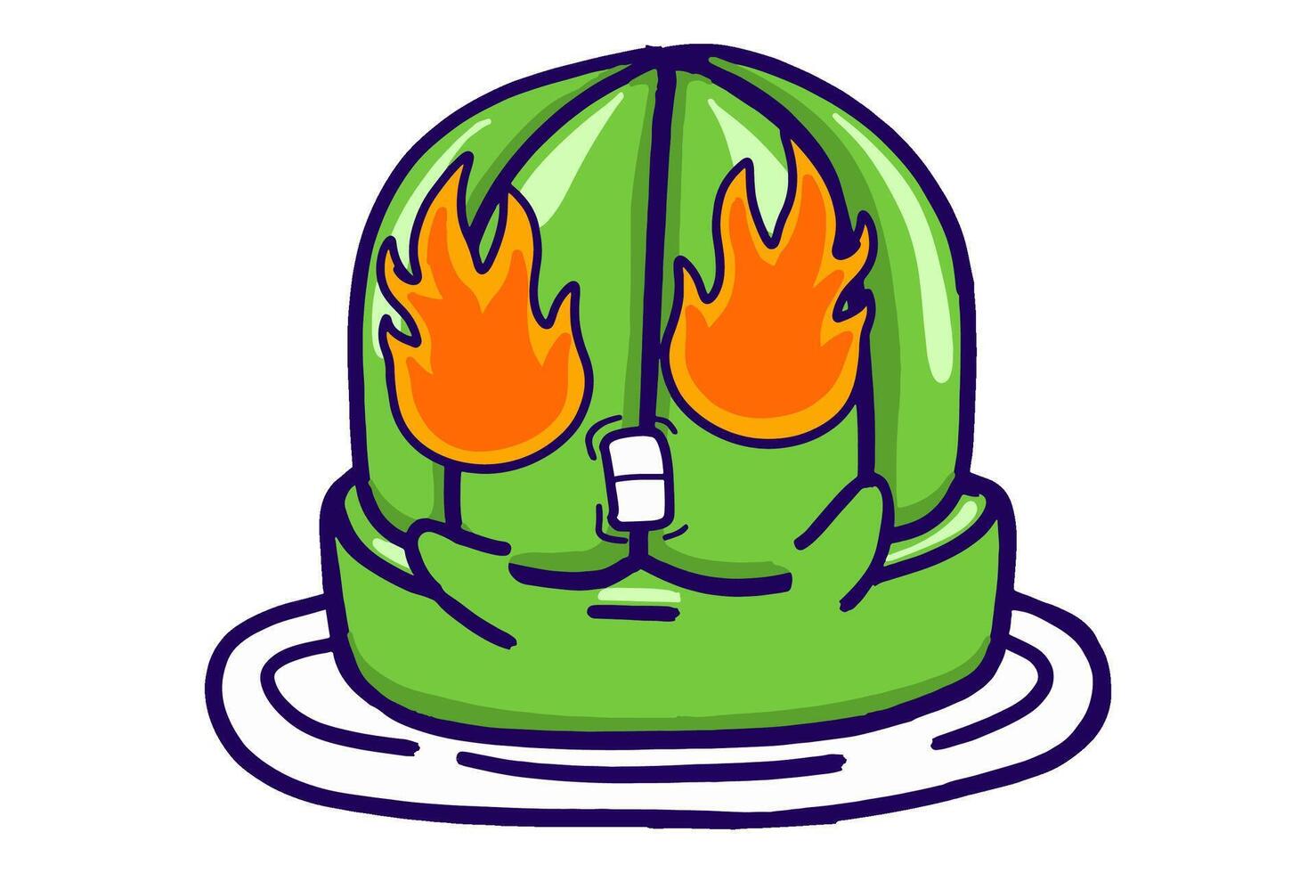 Kawaii Green Jelly On A Plate Mascot Sticker Collection With Burning Spirit with Fiery Eyes expression vector