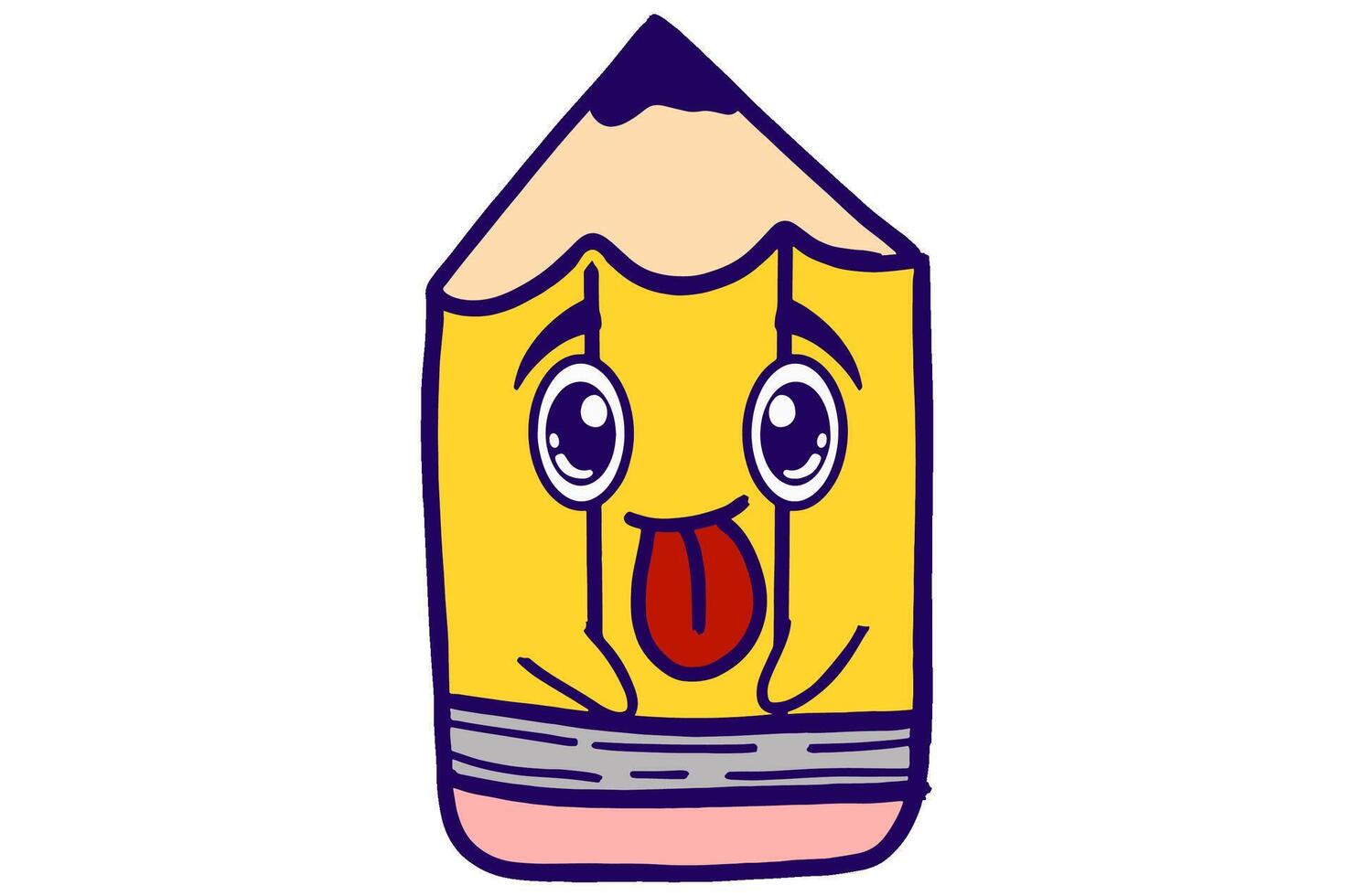 Cute Yellow Pencil Mascot Stickers With Tongue Sticking Out Mocking Expression vector
