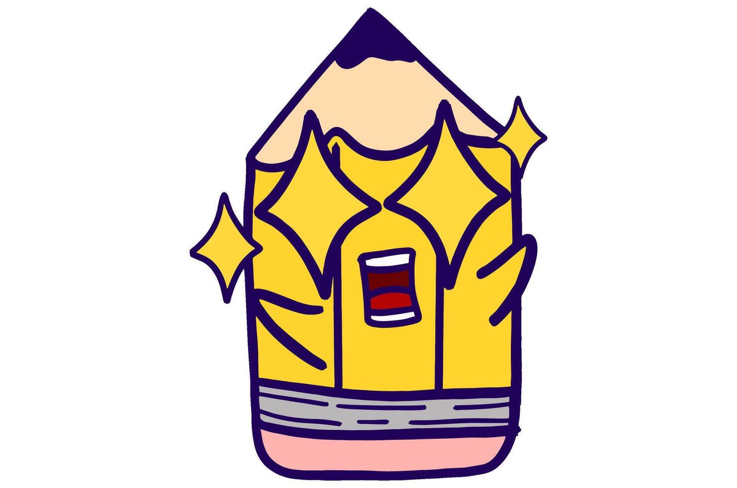 Cute Yellow Pencil Mascot Stickers With Amazed expression with starry eyes vector