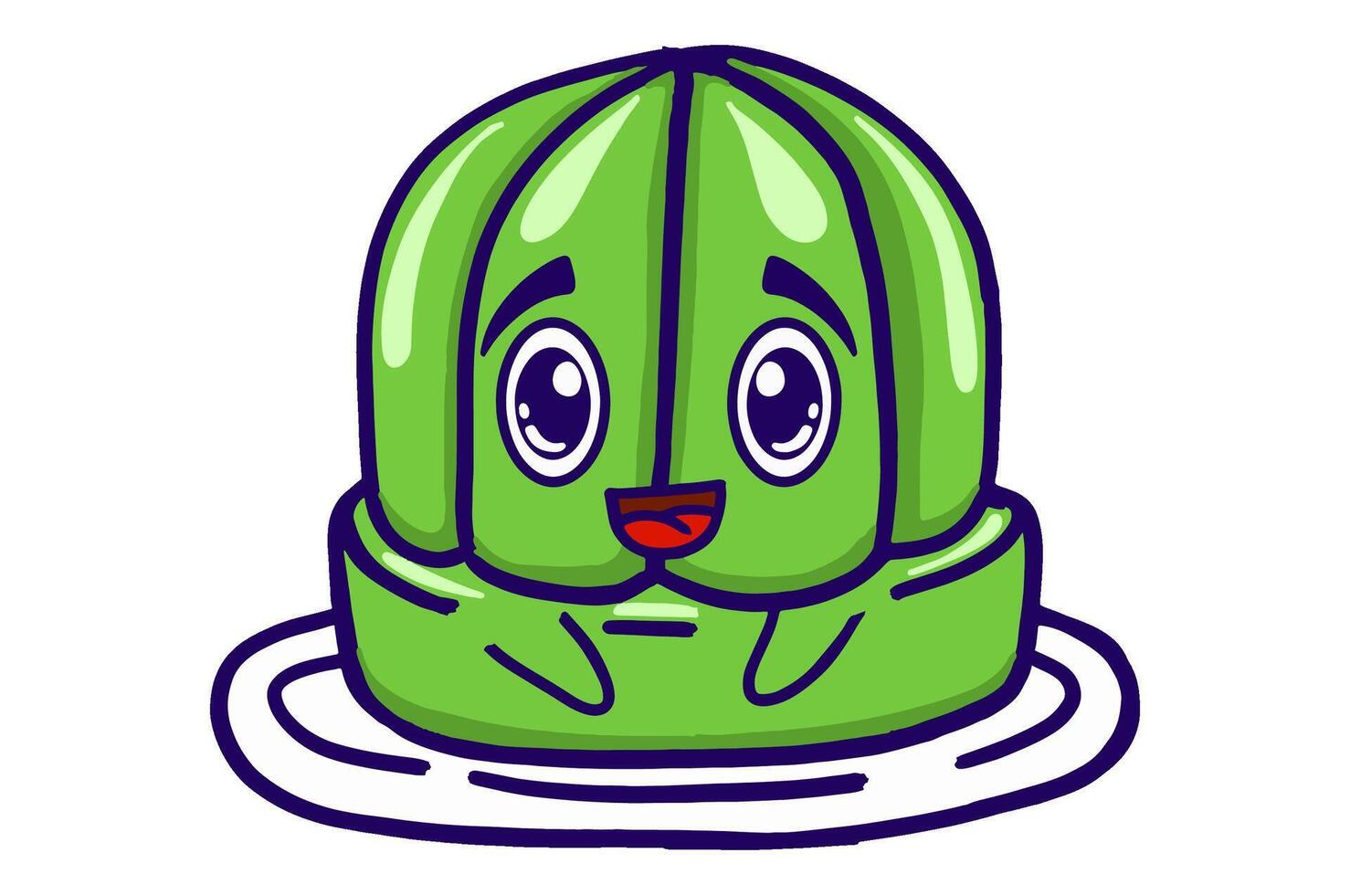 Kawaii Green Jelly On A Plate Mascot Sticker Collection With Happy Expression vector
