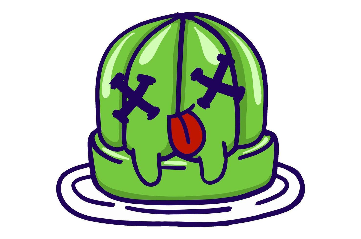 Kawaii Green Jelly On A Plate Mascot Sticker Collection With Dead expression vector