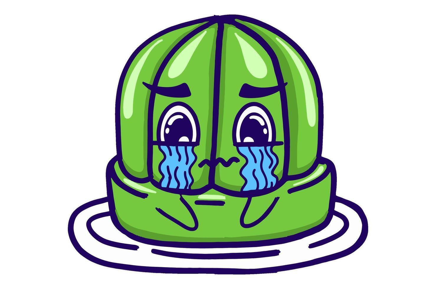 Kawaii Green Jelly On A Plate Mascot Sticker Collection With Crying Expression vector