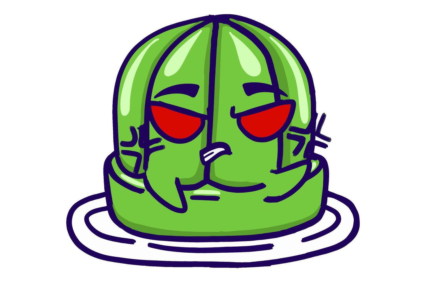 Kawaii Green Jelly On A Plate Mascot Sticker Collection With Angry Expression vector