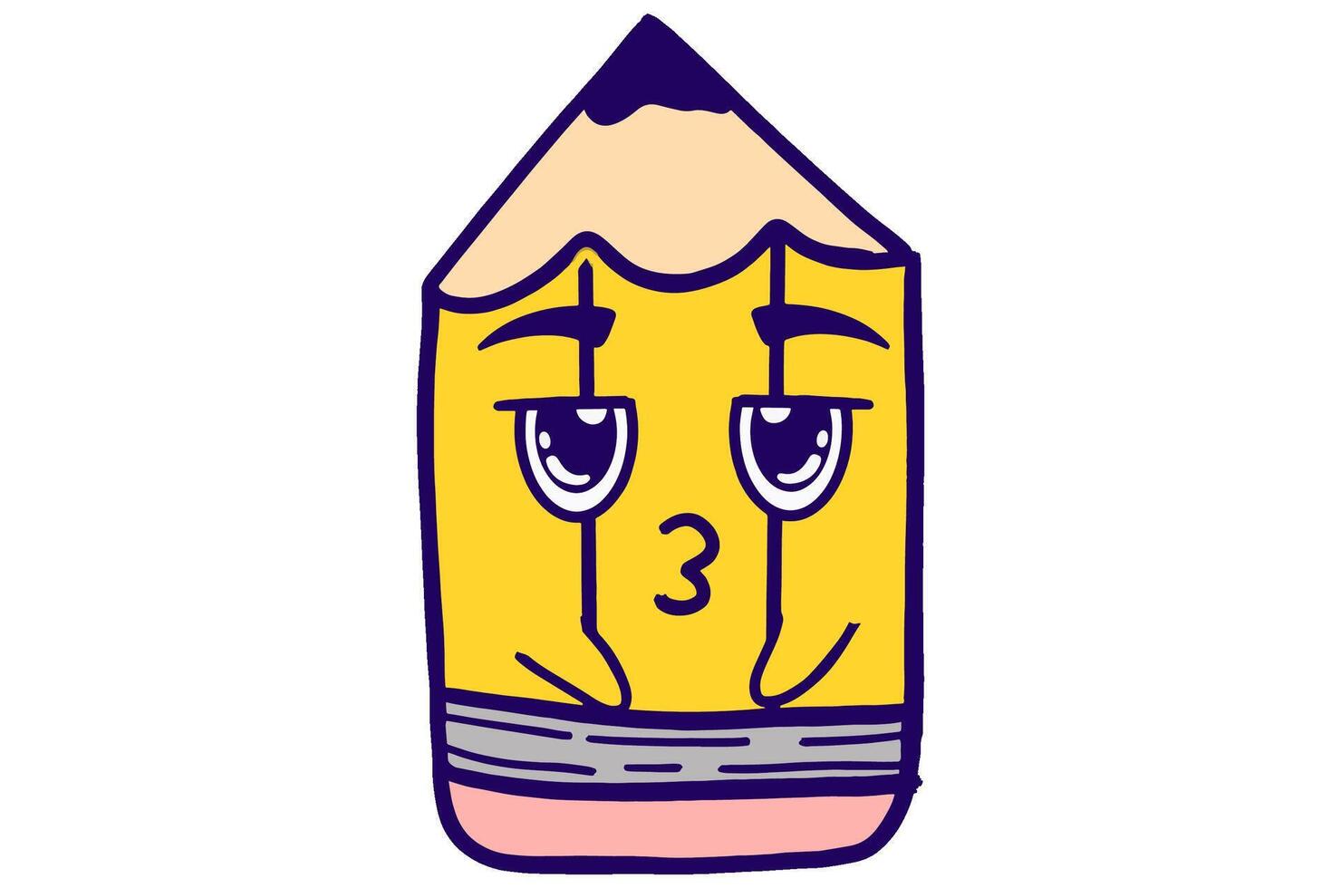Cute Yellow Pencil Mascot Stickers With Frowning Expression vector