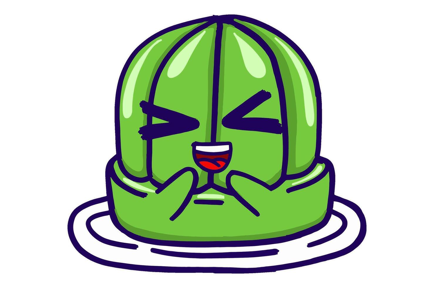 Kawaii Green Jelly On A Plate Mascot Sticker Collection With Blush Expression vector