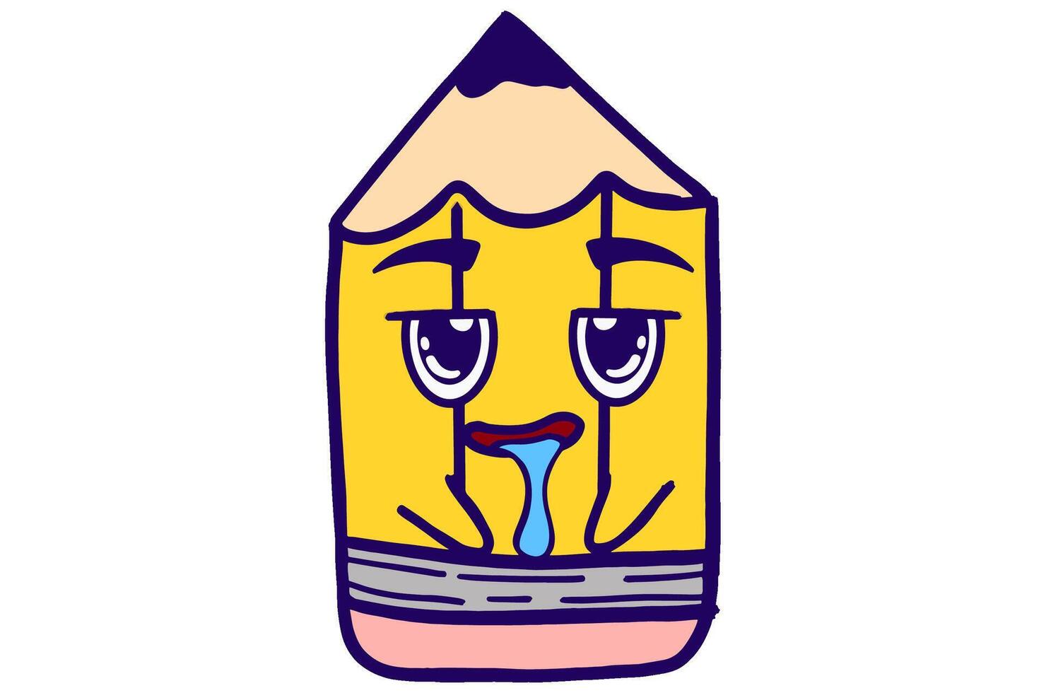 Cute Yellow Pencil Mascot Stickers With Drooling Expression vector