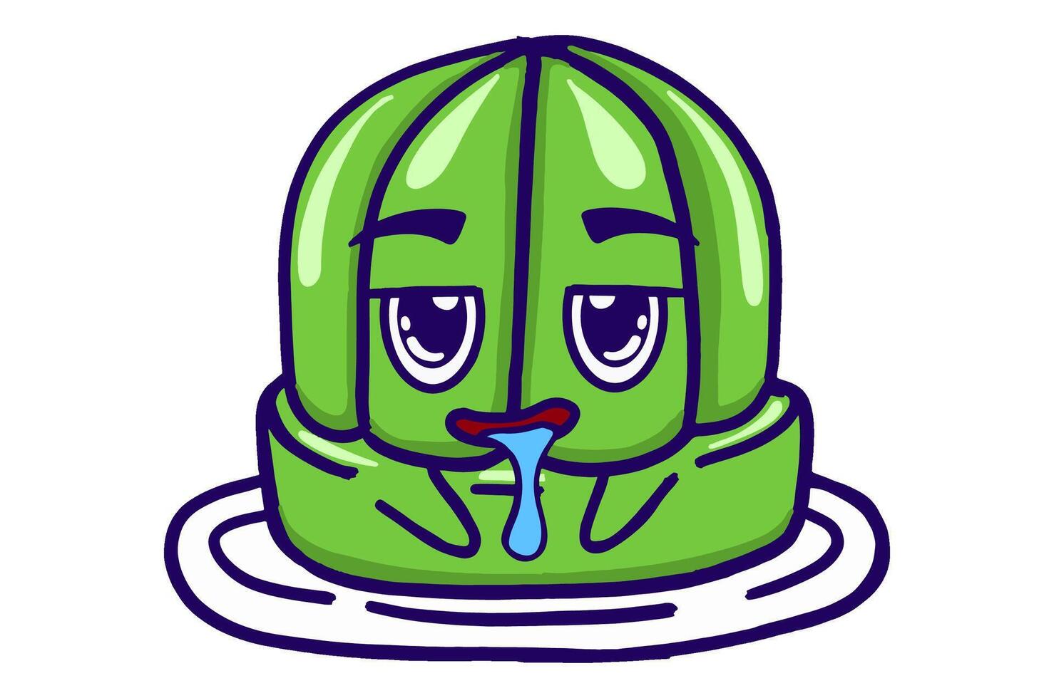 Kawaii Green Jelly On A Plate Mascot Sticker Collection With Drooling Expression vector