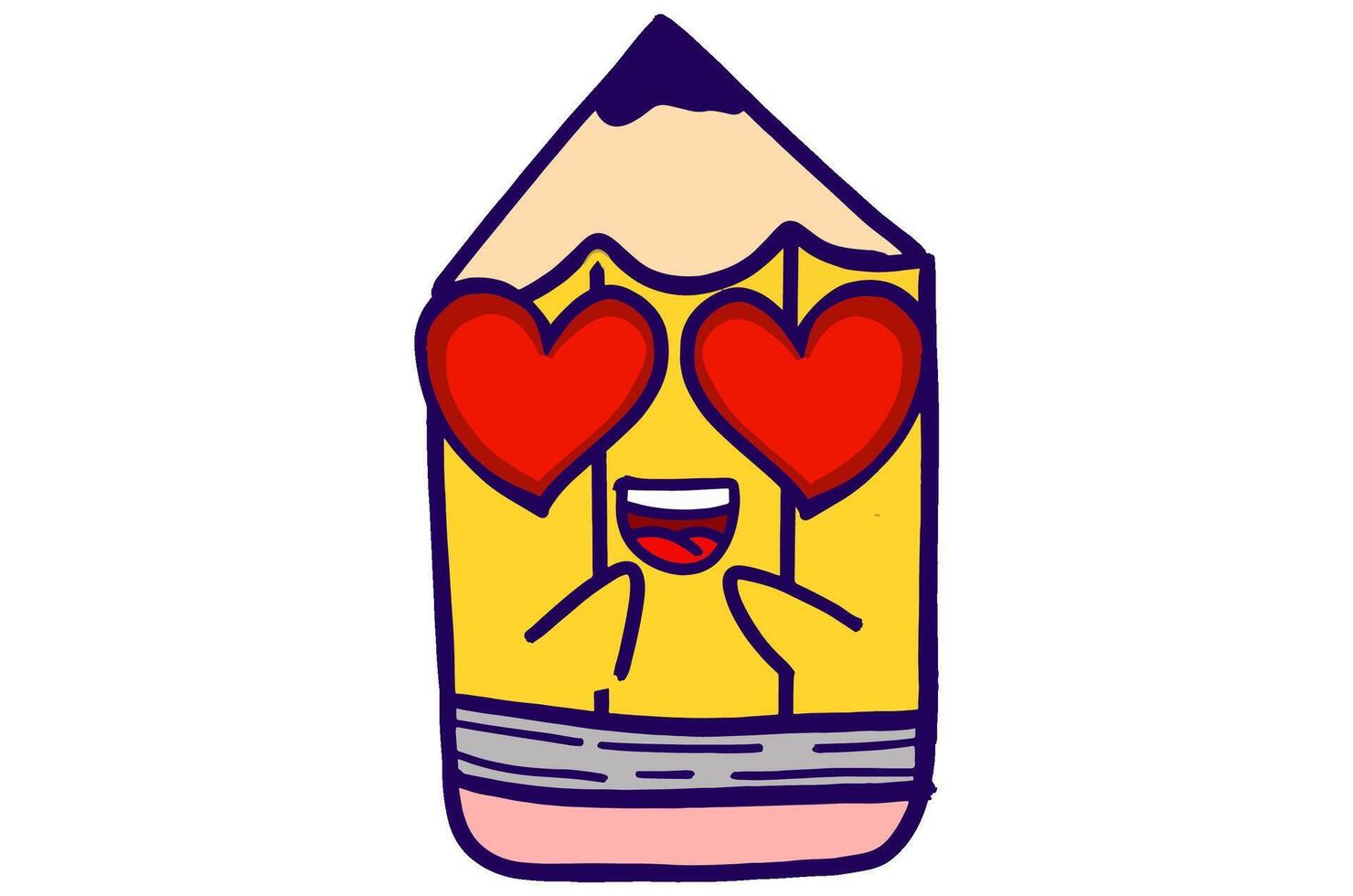 Cute Yellow Pencil Mascot Stickers With Fall in Love With Love Eyes Expression vector