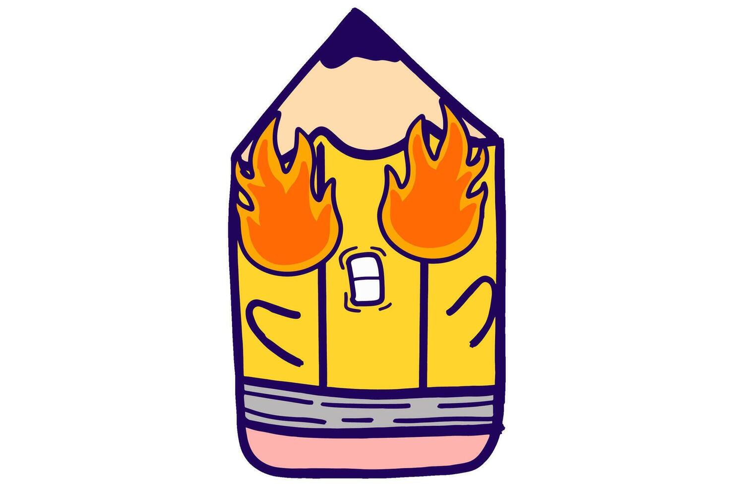 Cute Yellow Pencil Mascot Stickers With Burning Spirit with Fiery Eyes expression vector