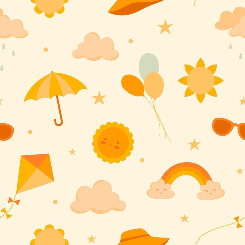 Colorful summer pattern with sun and clouds vector
