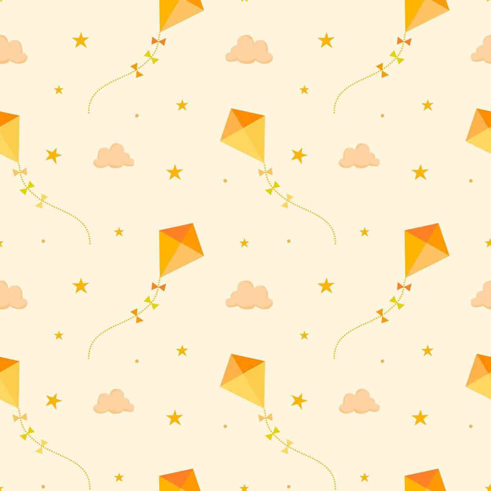 Colorful kites with clouds and stars vector