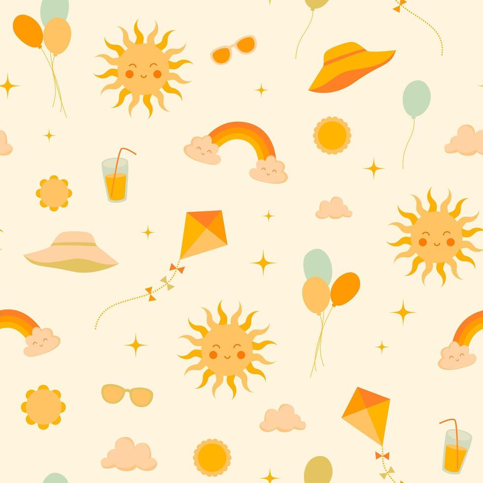 Colorful sun and summer theme patterns vector