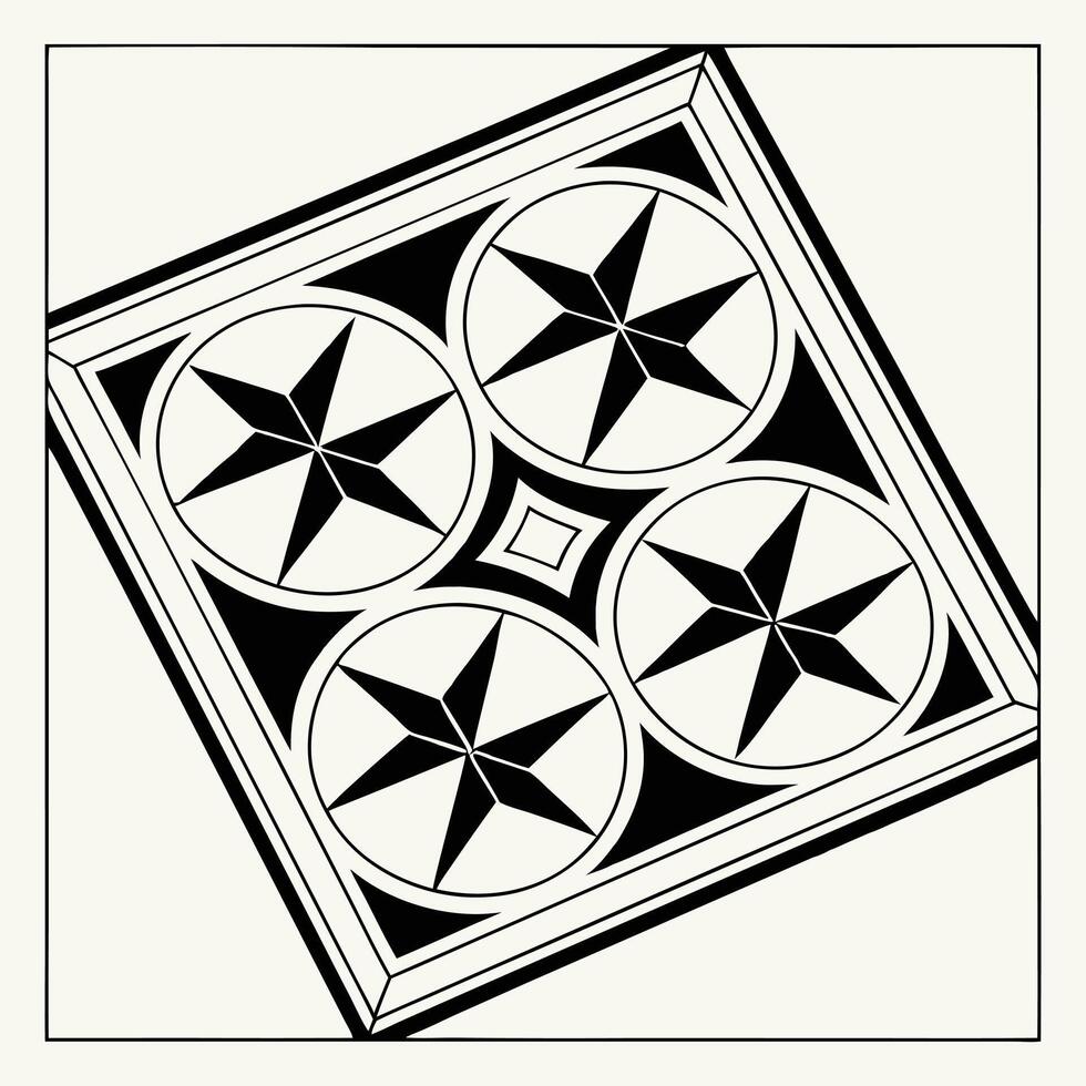 Black White Geometric Star Tile Pattern Square Design Abstract Art vector
