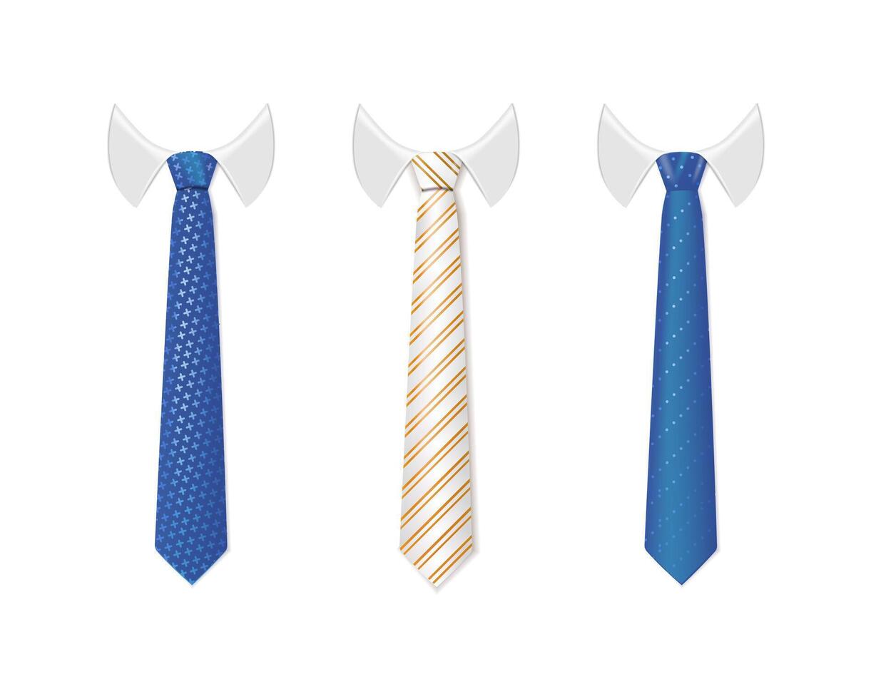 3d Realistic Neck tie with white collar. Tie neck with different stripe pattern. vector
