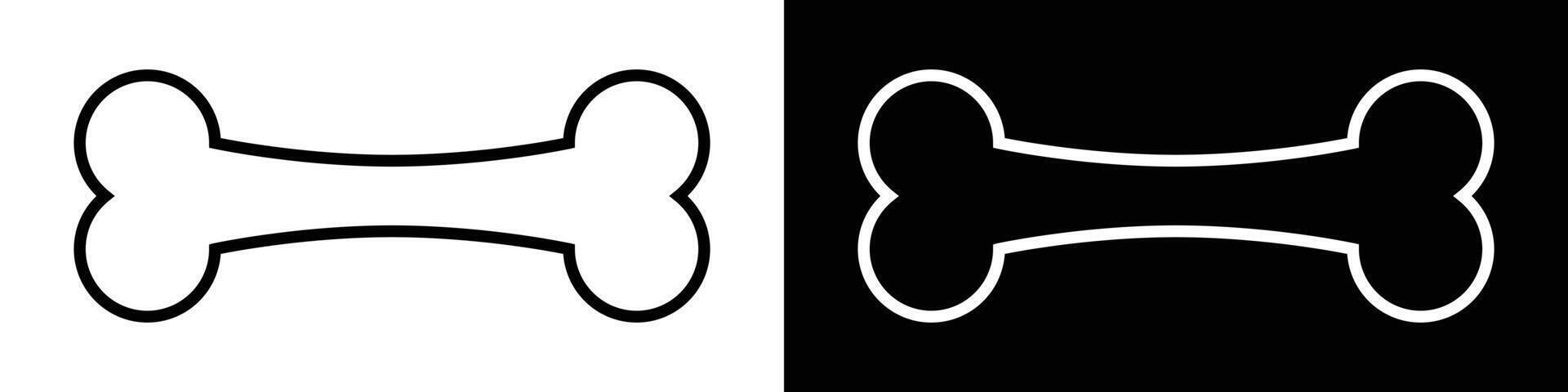 The image features two bone icons, one white on a black background and the other black on a white background. The bones are symmetrical and appear simple. vector