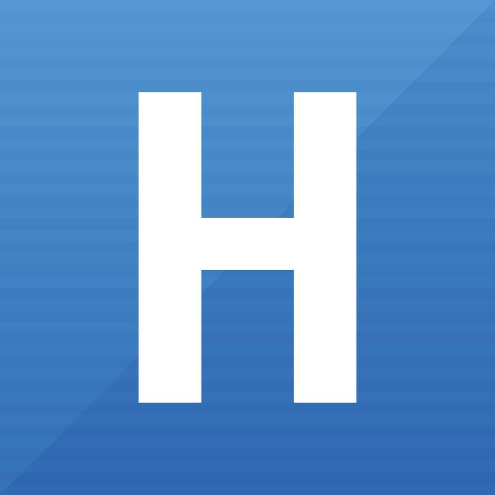 A prominent white capital letter H displayed against a vibrant blue square backdrop, commonly associated with health facilities and care environments. Simple and clean design. vector